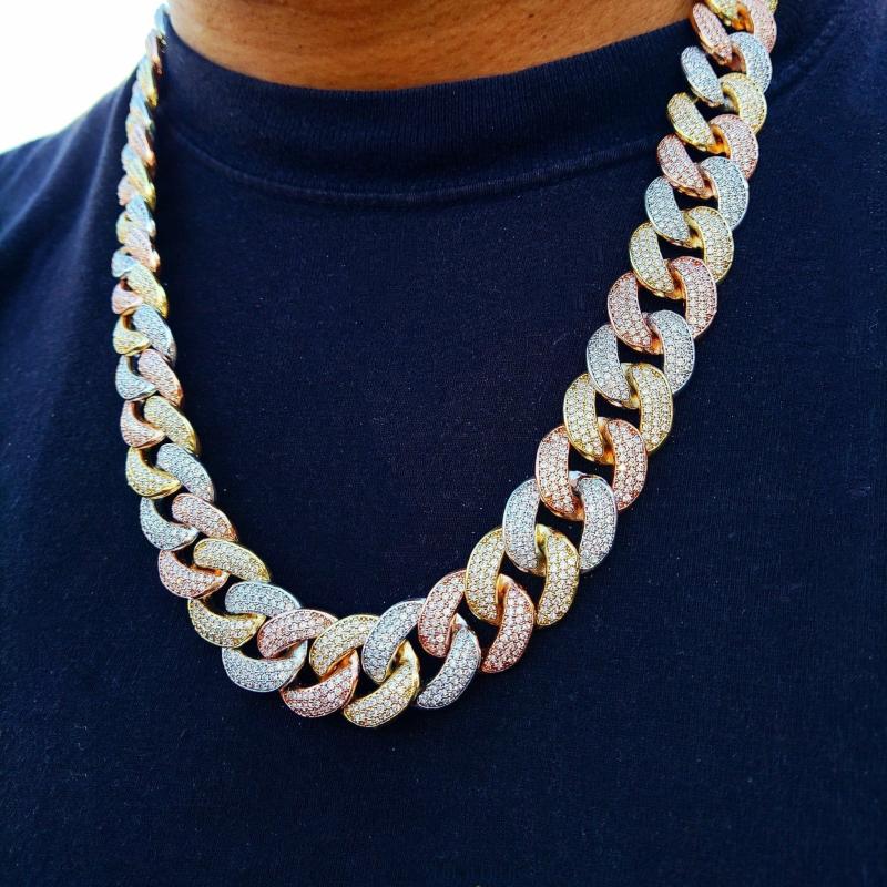 Chains | 3 Tone 18K Gold Diamond Miami Cuban Link Chain Chains Chains