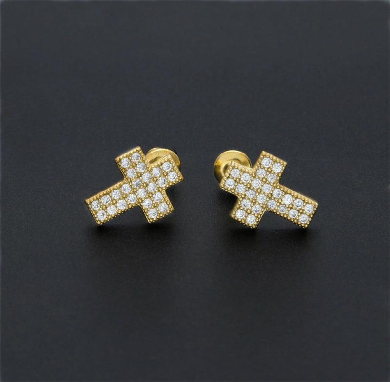 Earrings | 18K Gold Diamond Cross Earrings Drops Earrings