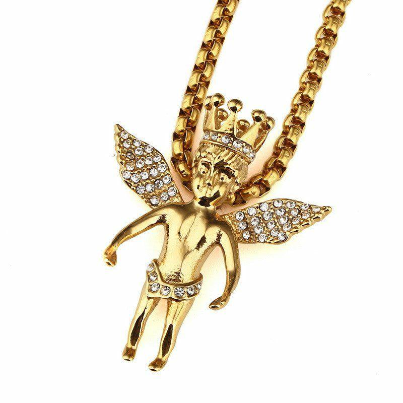 Pendants With Chains | 18K Gold Diamond Angel King Jewelry Pendants With Chains