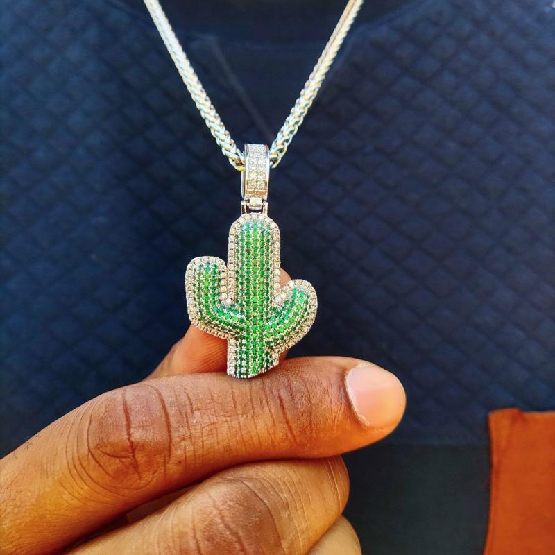 Pendants With Chains | 18K Gold Diamond Cactus Jewelry Pendants With Chains