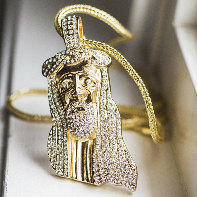 Pendants With Chains | 18k Gold Diamond Jesus Pendant Jewelry Pendants With Chains