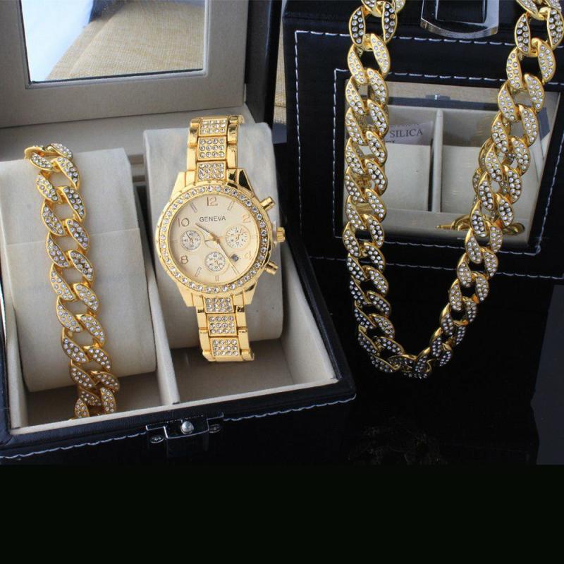 Sets | 18K Gold Cuban Links Watch Set Jewelry Sets